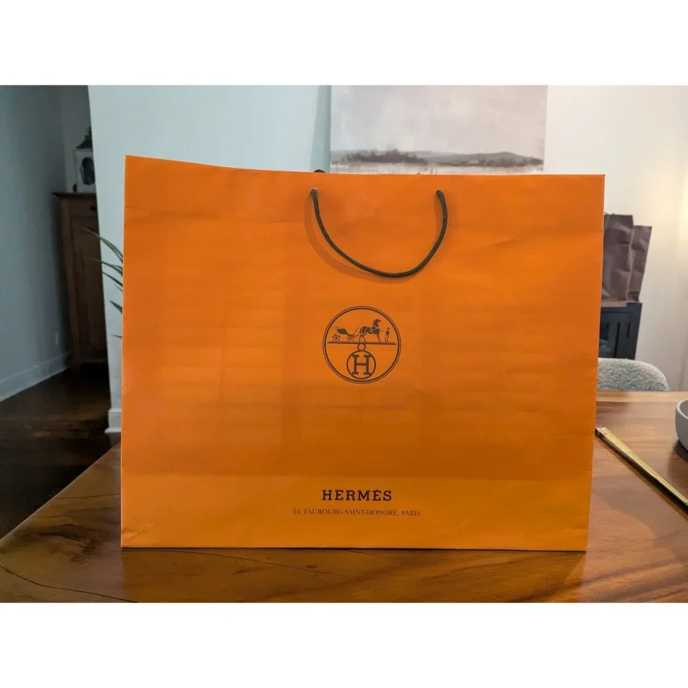 Hermès Orange Paper Shopping Bag With Rope Handles 24 x 18 x 7
